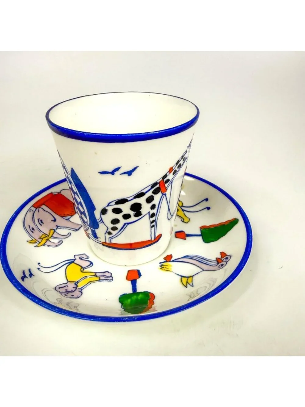 Vintage Allerton Fine Bone China Noahs Ark Hand-Painted Cup & Saucer Set